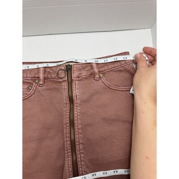 We The Free Rust Brown Red Denim Zip Front Mini Skirt Raw Hem Womens Sz 24 XXS - Picture 9 of 9